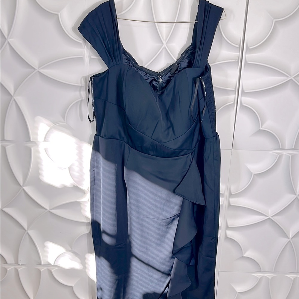 City Chic Hypnotize cascading ruffle navy One Shoulder Sheath Dress sz 18  (80)